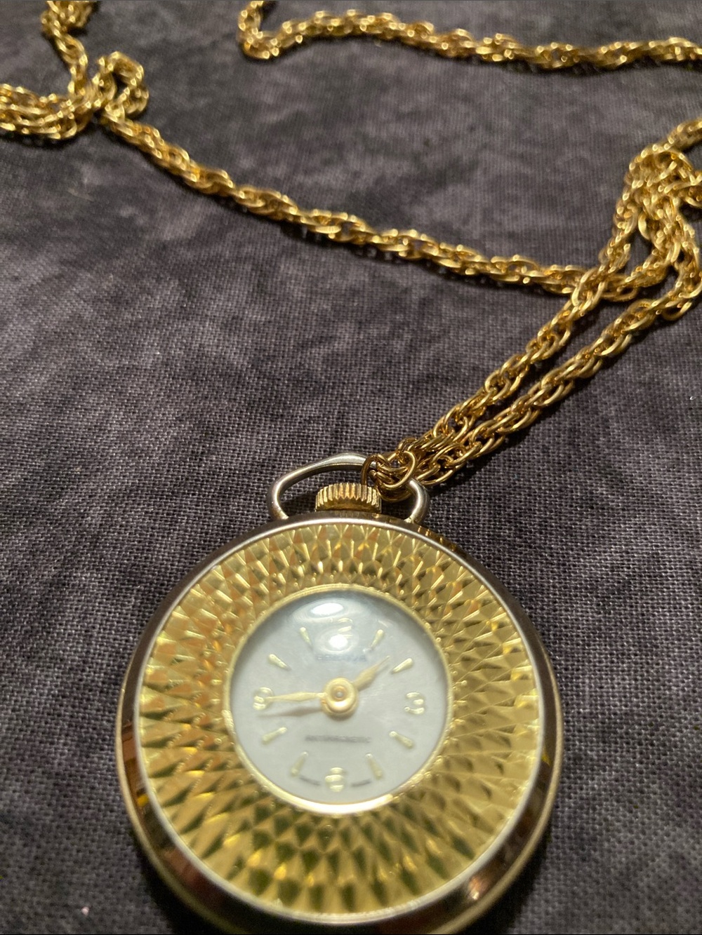 Vintage Wind Up Gold-Tone Sunburst Pendant Watch Necklace